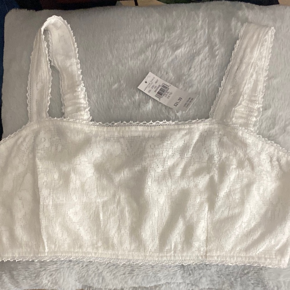 White Lace-Trim Square Neck Crop Tank Top